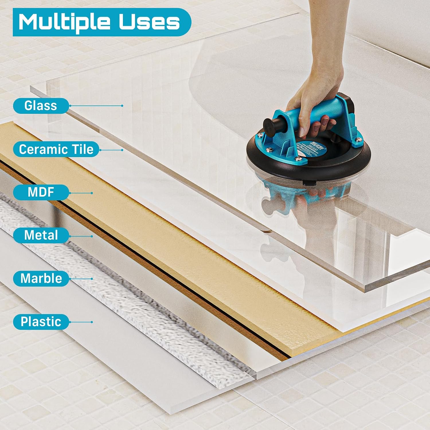 Detalle 2 de SEESII Vakuum-Saugheber für Fliesen & Glas (2er-Set, 8 Zoll) bis 200 kg