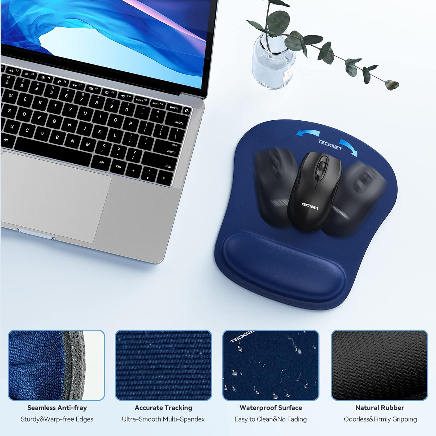 Detalle de TECKNET Wrist Rest Mat: 2-in-1 Keyboard and Mouse Wrist Pad with Memory Foam