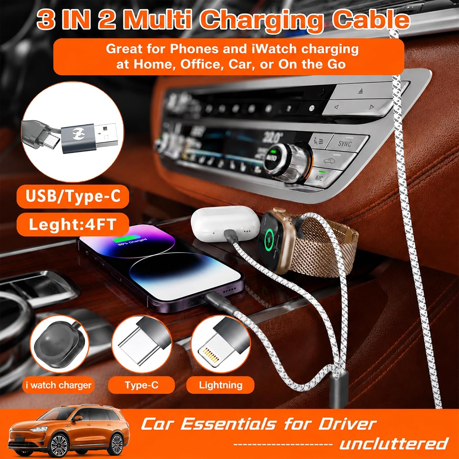 Detalle 2 de 3-in-1 4 ft Charging Cable