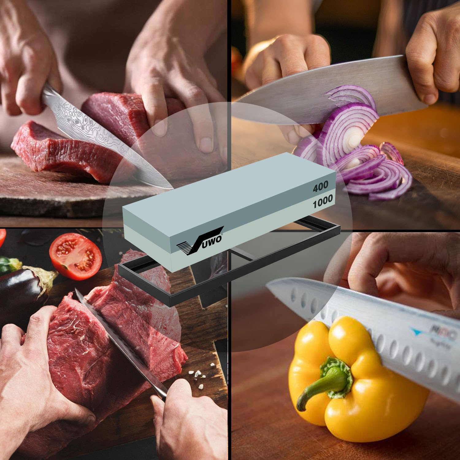 Detalle 2 de vuwo 001 400/1000 Grit Whetstone Knife Sharpener with Silicone Holder