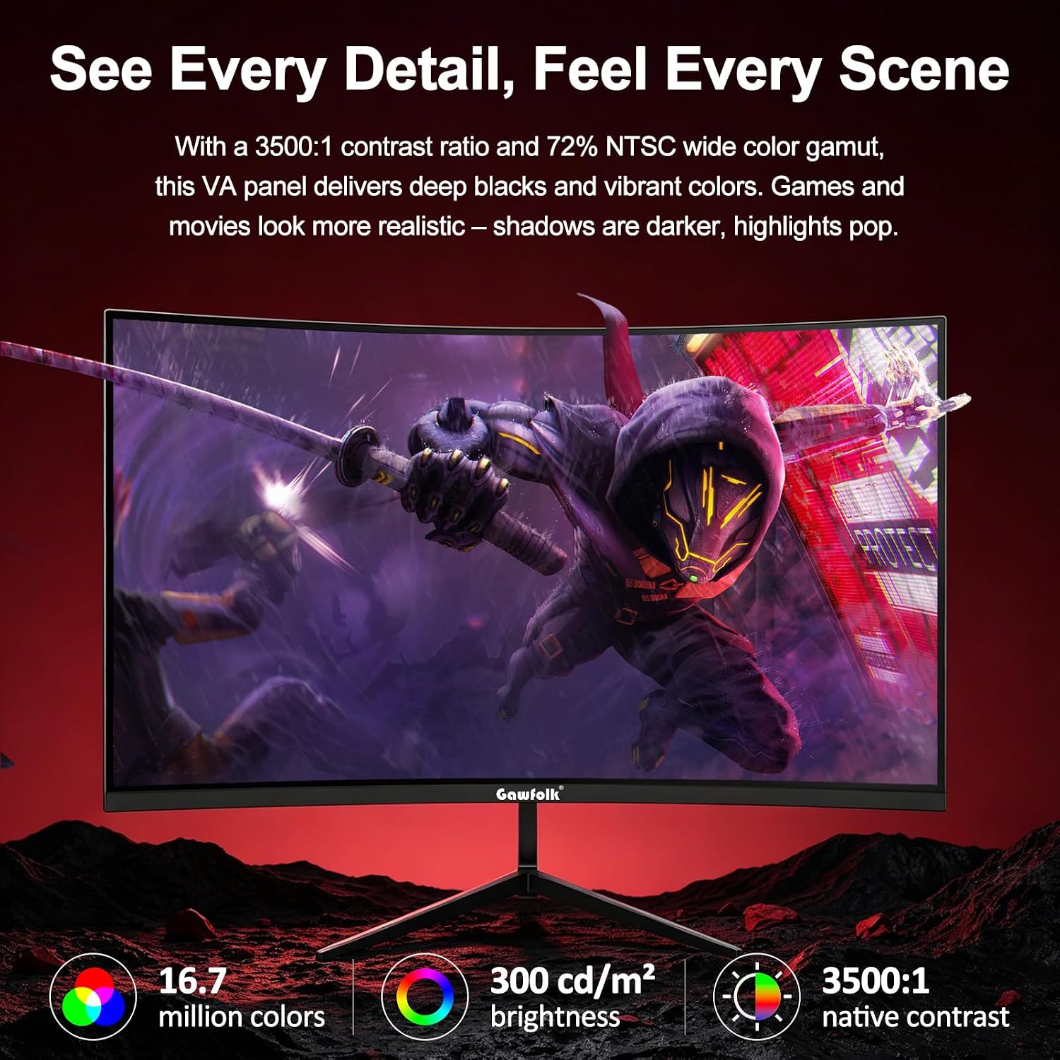 Thumbnail 3 de Gawfolk 32" Curved Gaming Monitor 240Hz (1800R VA, 1080p) with FreeSync & G-Sync