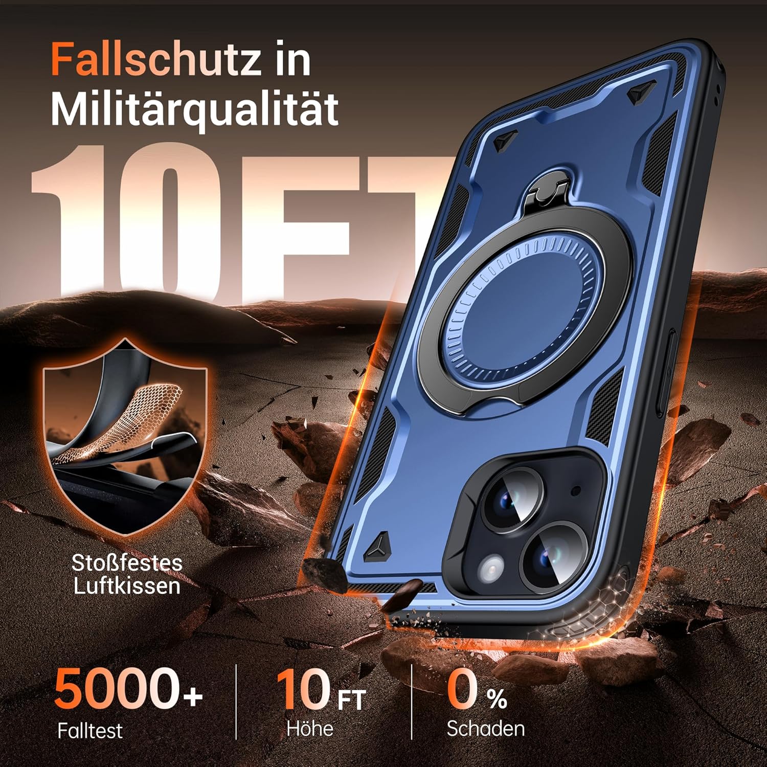 Thumbnail 1 de WYUIC Hülle für iPhone 14/13 mit drehbarem Ring-Ständer – robuste Stoß- und Kratzschutzhülle in Blau