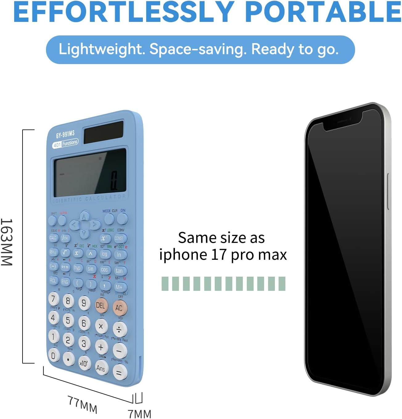 Detalle de NEWYES Advanced Scientific Calculator for Exam (401 functions, 2-line display) – Blue