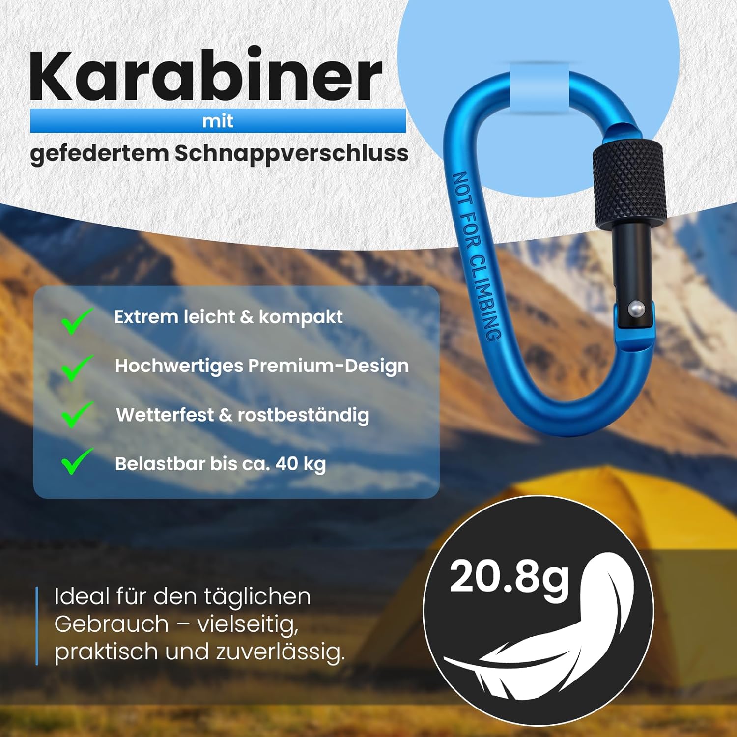 Detalle de Karabinerhaken klein 15 Stück – farbige Schraubkarabiner aus Aluminium, 75x35 mm