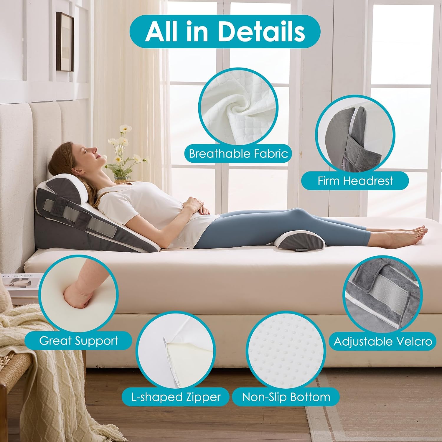 Thumbnail 6 de WGAKCED WA2212-KQC-BS Adjustable Wedge Pillow Set, 3-Piece Memory Foam
