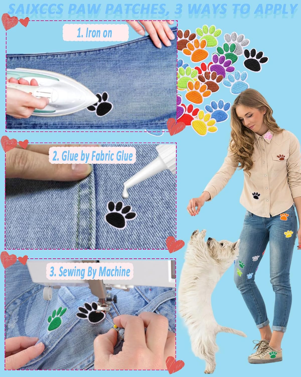 Detalle 1 de Embroidered Paw Patches, 36-Pack