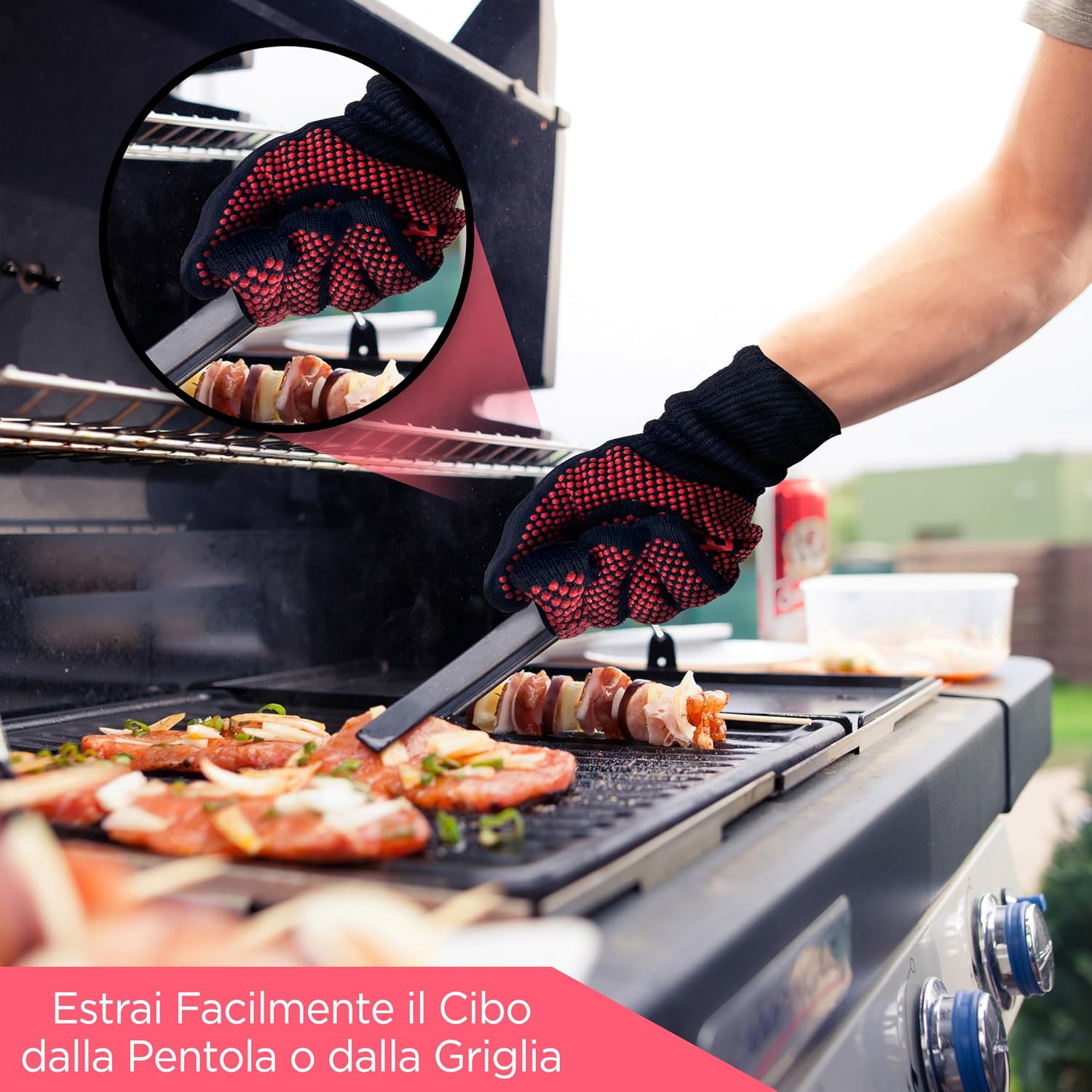 Detalle de Guanti da forno BBQ NutriChef resistenti fino a 800°C, antiscivolo in silicone