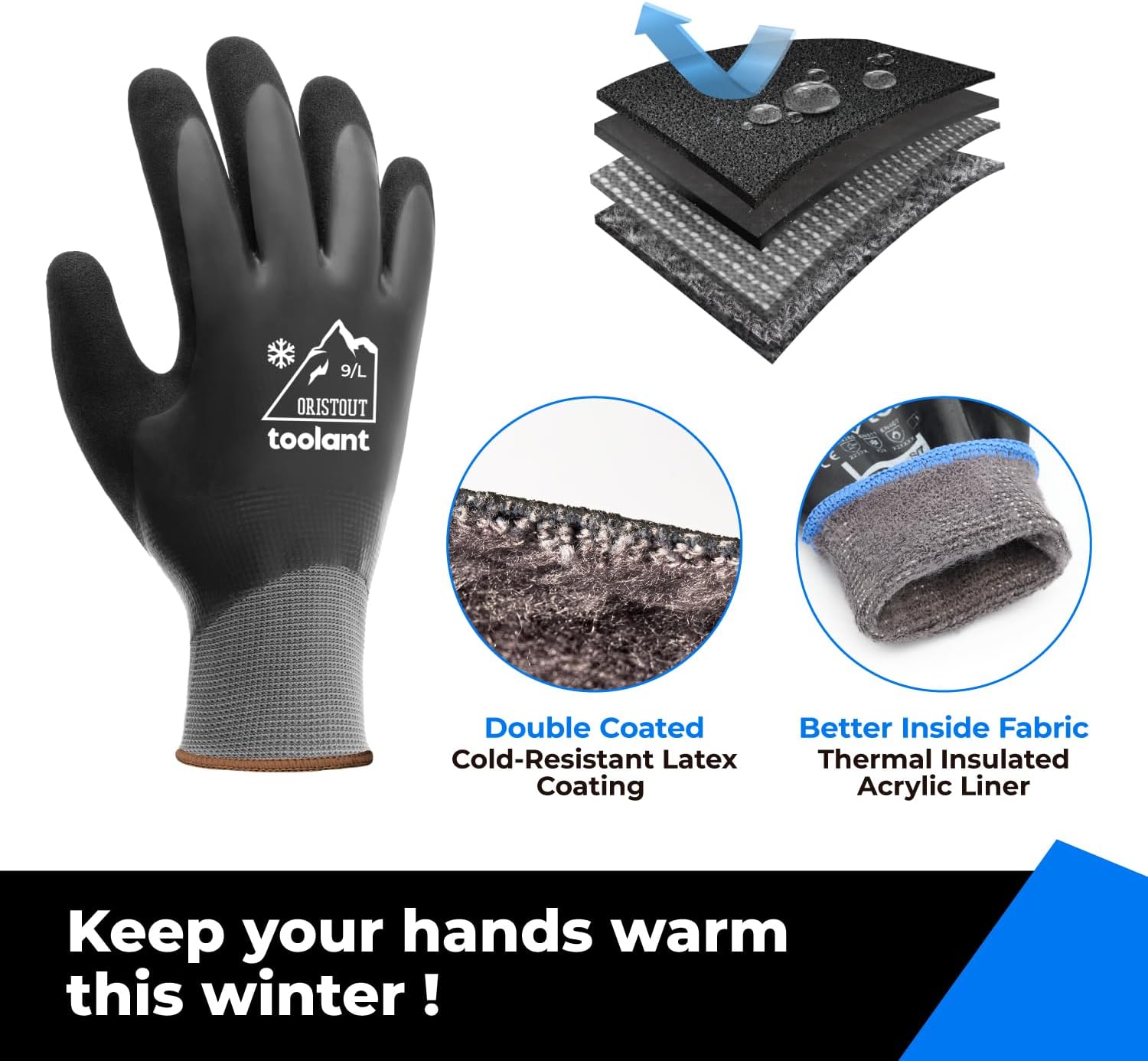 Detalle 2 de Waterproof Winter Gloves Large, Thermal work gloves