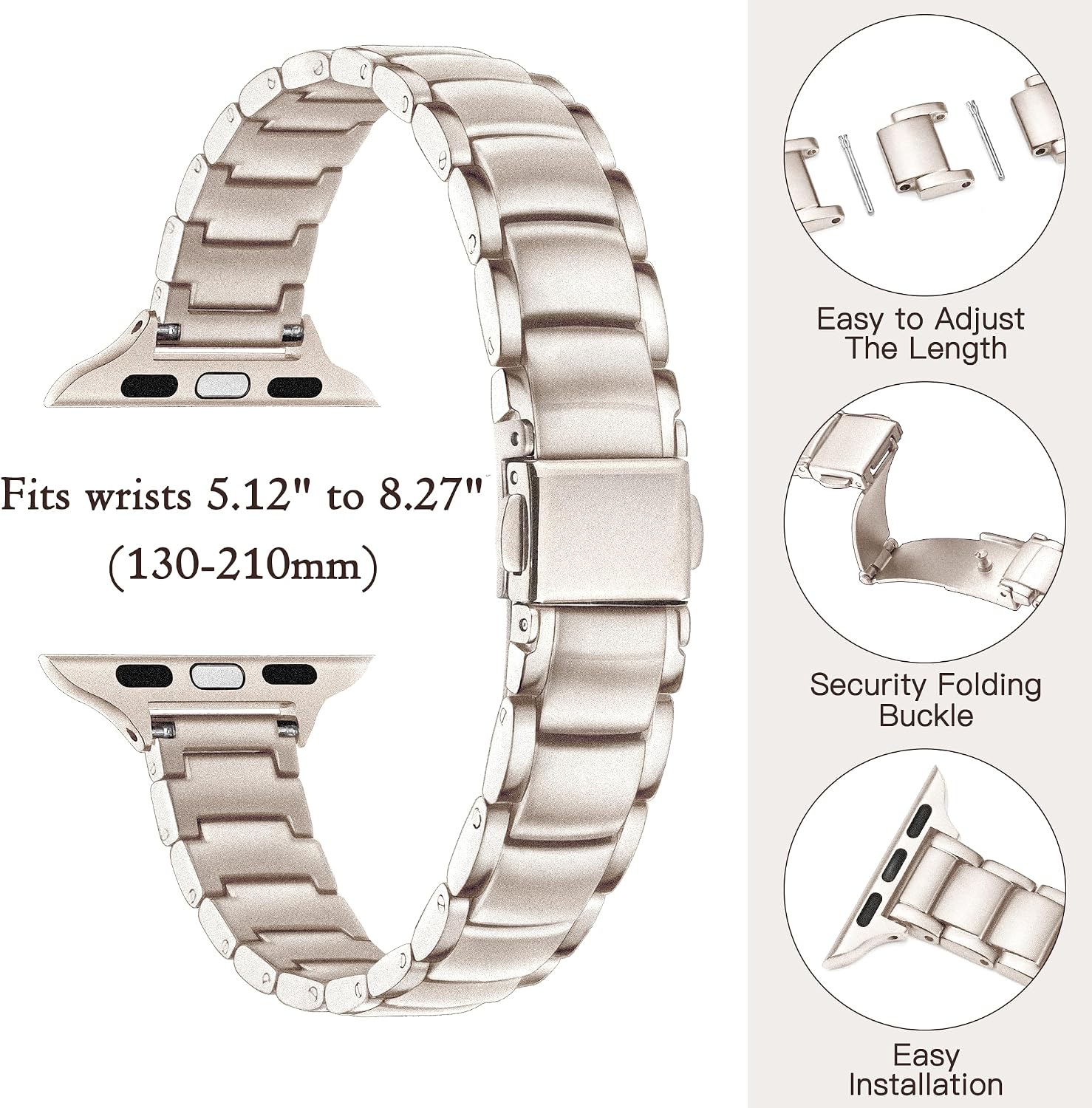 Detalle de G-ficu Slim Stainless Steel Strap with Protective Case for Apple Watch (women’s metal strap, 42/44/45/40/41/38mm)
