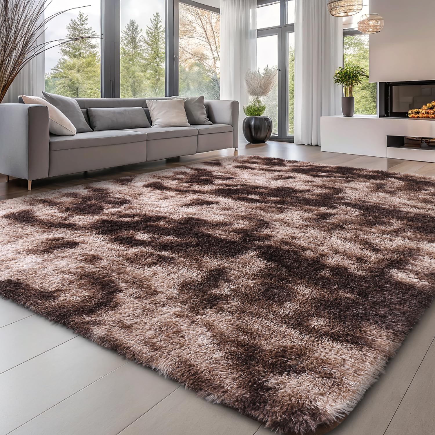 Thumbnail 5 de smiry Hochflor Teppich Wohnzimmer 160x220 Hellgrau