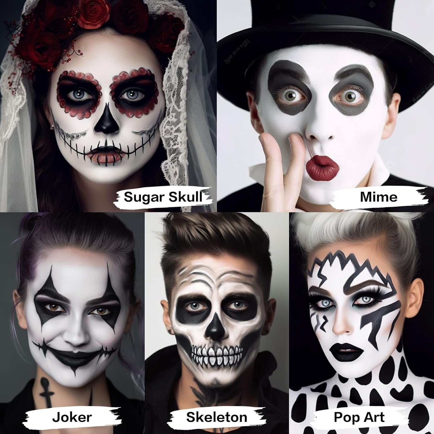 Thumbnail 6 de BADCOLOR Black and Clown White Water-Based Face Paint Kit with 3 Brushes