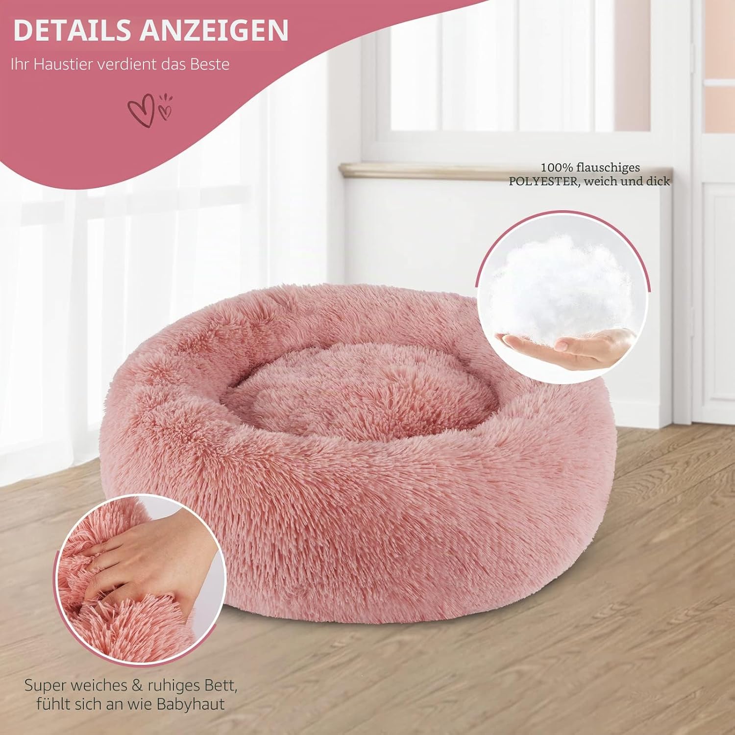 Thumbnail 1 de BVAGSS Rundes Hundebett Donut – Flauschiges, waschbares Kuschelbett, Ø 40 cm, Pink
