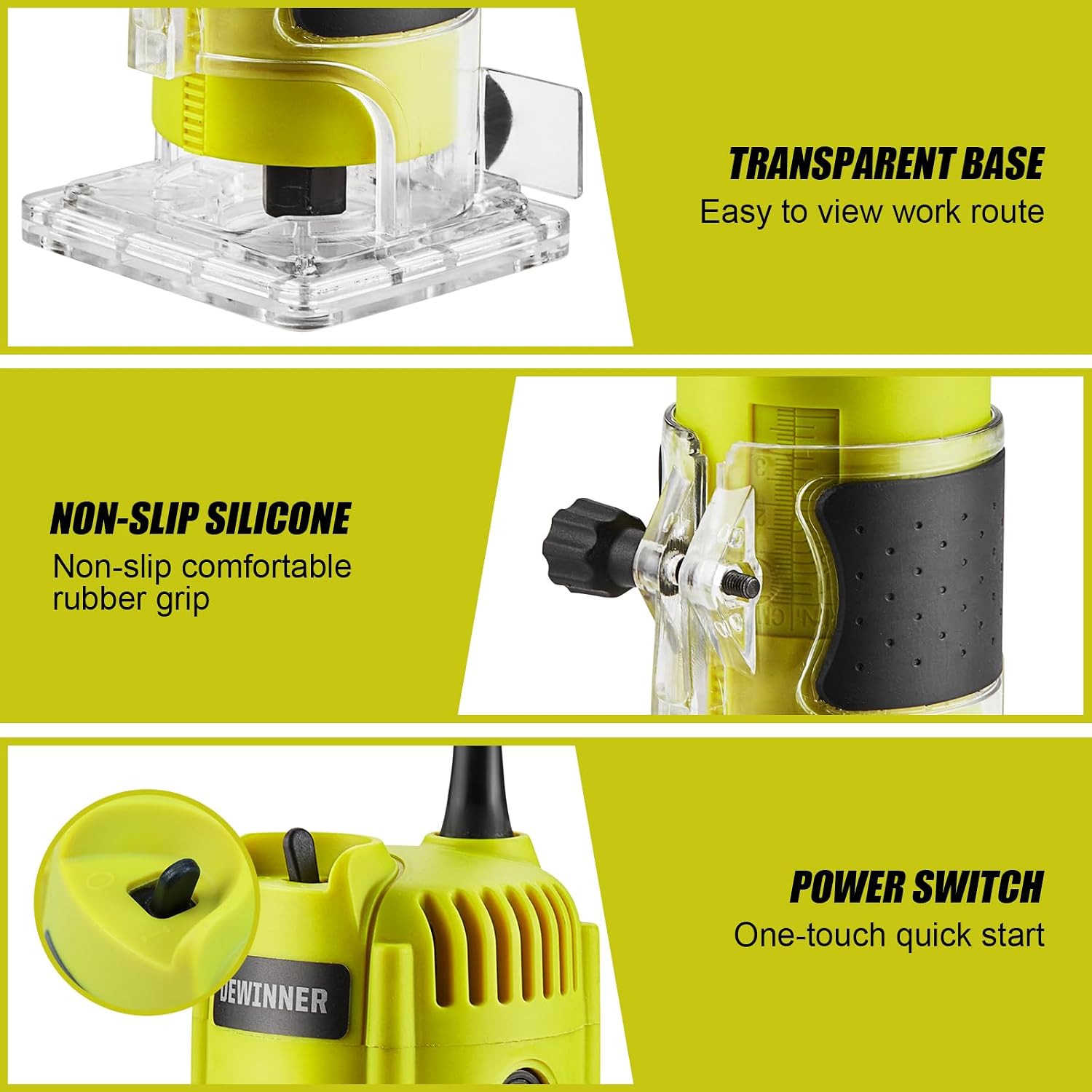 Thumbnail 3 de DEWINNER Electric Palm Router Tool: Compact 1/4 Shank with Transparent Base and 12‑Piece Bit Set