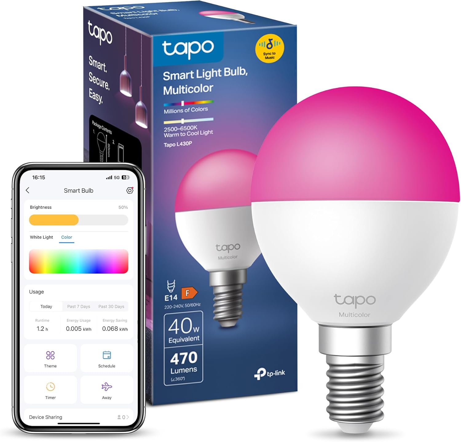 Detalle de Tapo L430P E14 Smart Bulb: Colourful, tunable and smart lighting without a hub