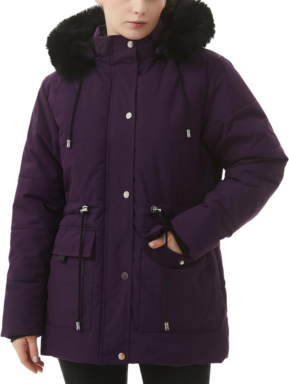Thumbnail 1 de MOERDENG Women's Fleece-Lined Puffer Coat with Detachable Faux-Fur Hood