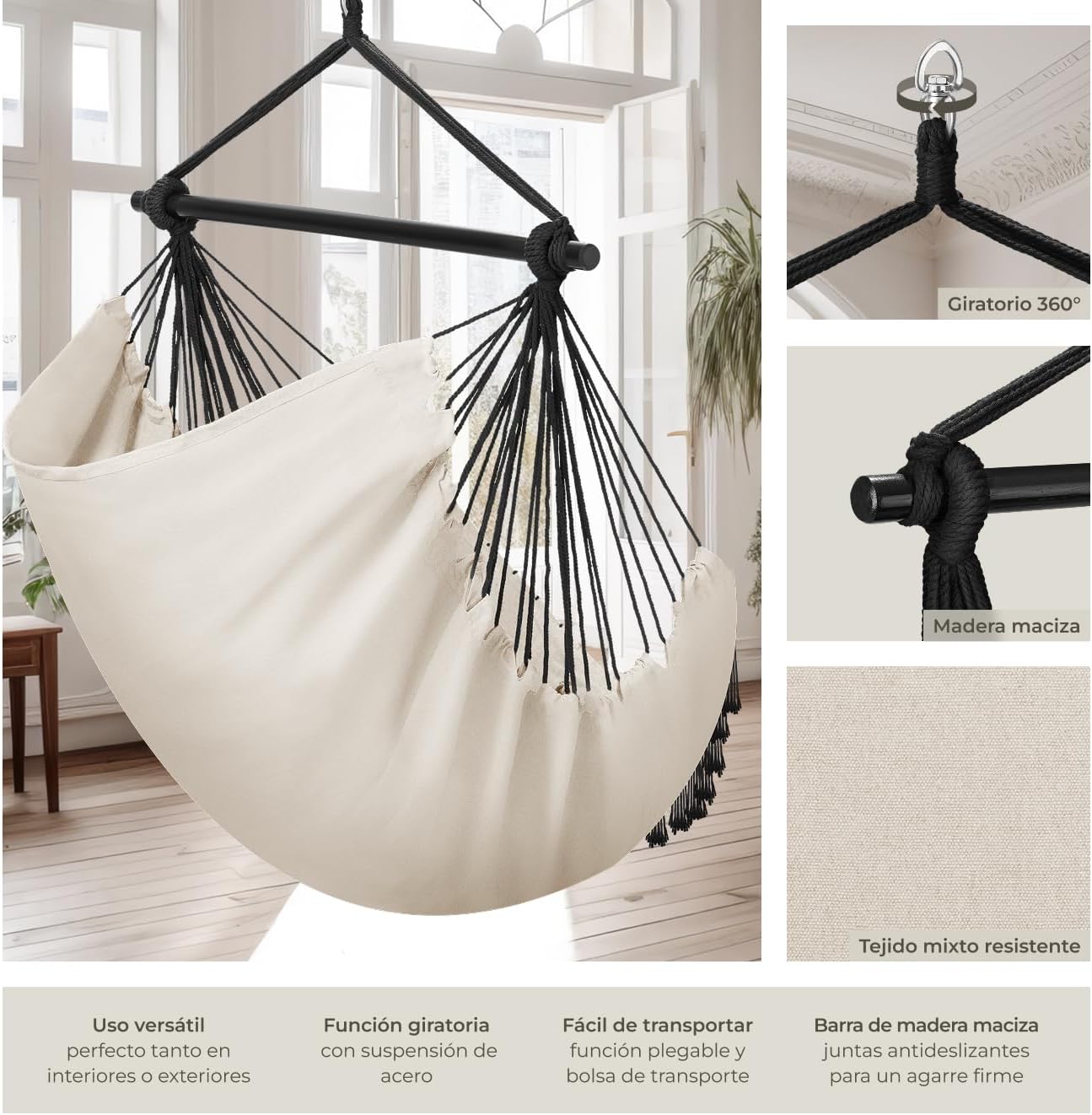Detalle de tectake® Silla Colgante Bohemia 150 kg