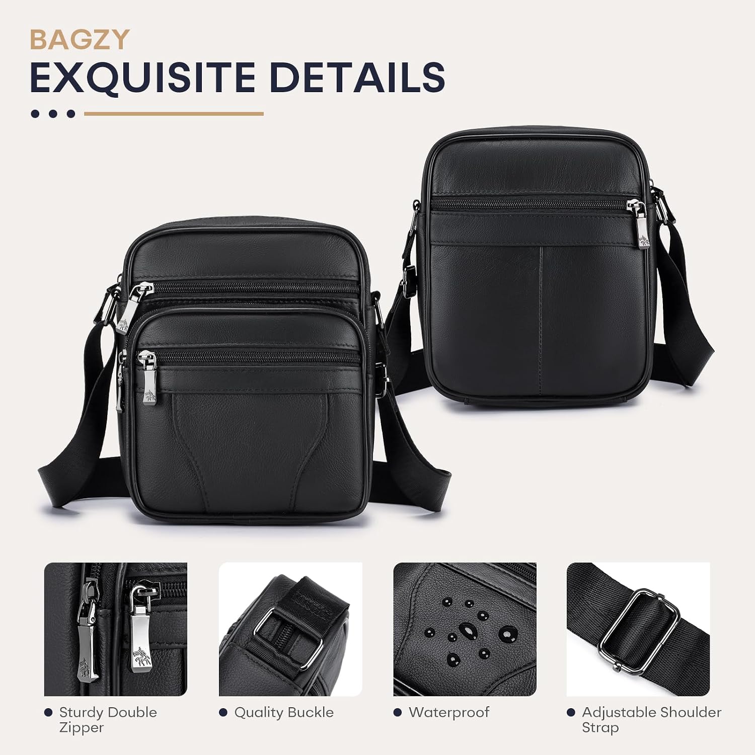 Detalle 2 de BAGZY Sacoche Homme Bandoulière Cuir Véritable Petit Sac