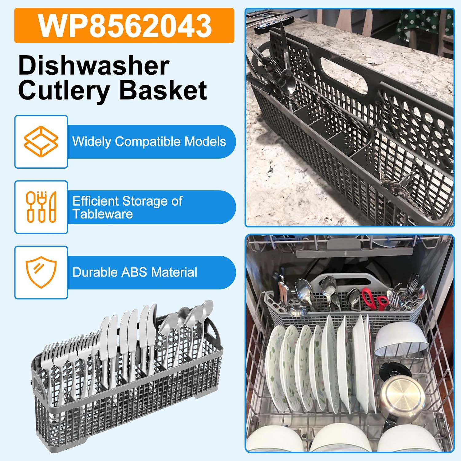 Detalle 2 de WP8562043 / 8531233 Dishwasher Silverware Basket, 7 Compartments, ABS