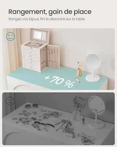 Thumbnail 6 de SONGMICS Boîte à bijoux 6 niveaux avec 5 tiroirs, miroir et serrure