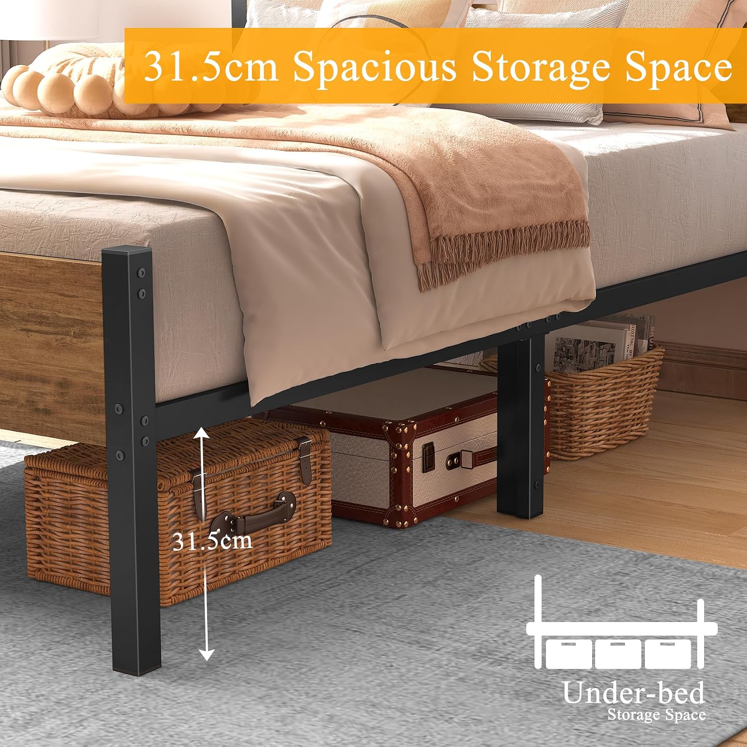 Thumbnail 2 de Yornoli Single Bed Frame with Wooden Headboard and Underbed Storage
