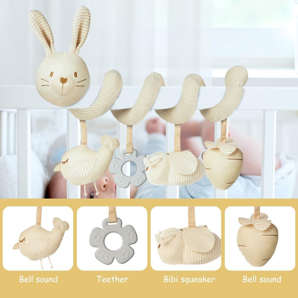 Detalle de Vicloon Spiral Plush Stroller Toy for Neonates (Rabbit) – Safe, entertaining activity toy