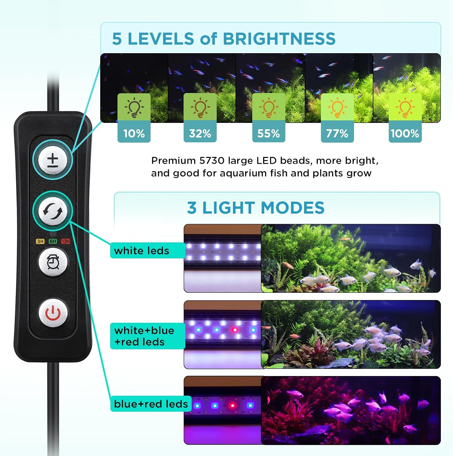 Detalle de hygger 9W-32W aquariumverlichting 20 W met timer en dimbare lichtstanden