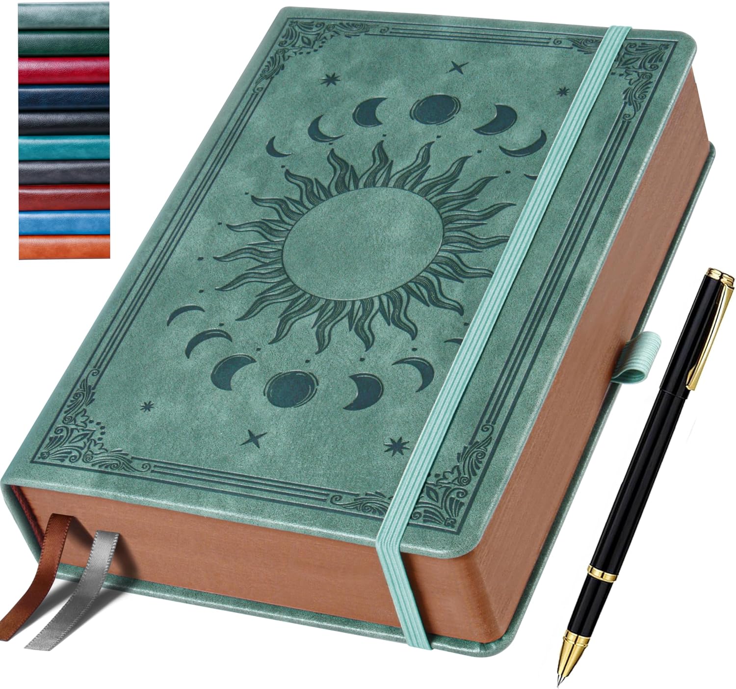 Detalle de HwxBen B5 hardcover journal with pen & vintage sun & moon design (360 pages)