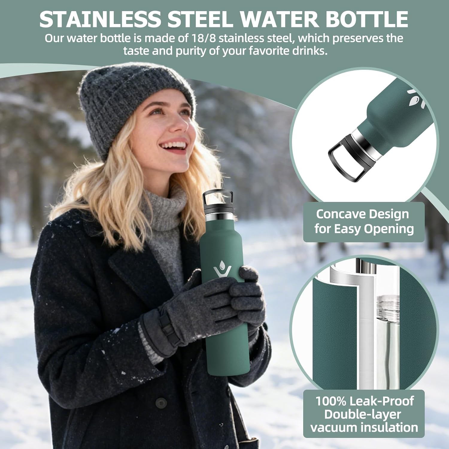 Thumbnail 5 de Motswedi Gourde 1000 ml Isotherme sans BPA Vert armée