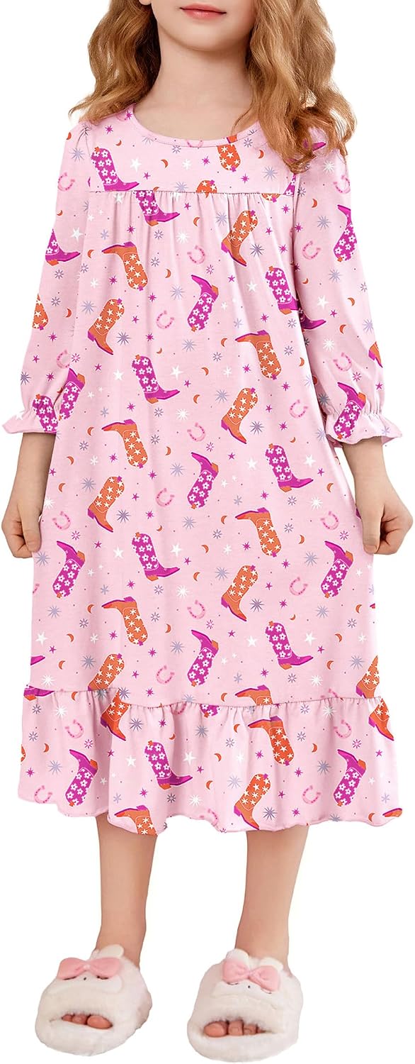 Detalle de Arshiner 6511 Girls’ Ruffle Nightgown, 3/4 Sleeves and Flounce Hem