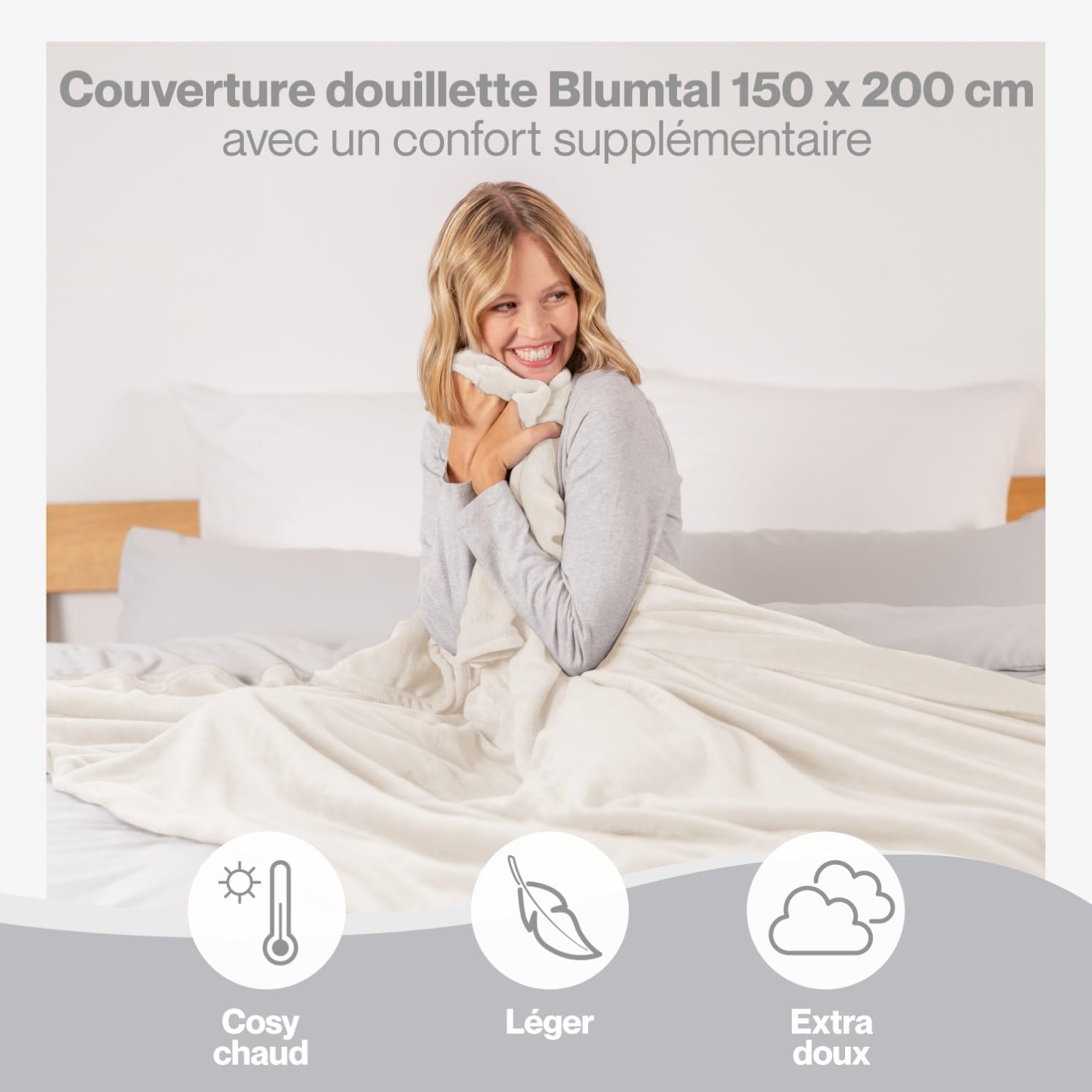 Thumbnail 3 de Blumtal Couverture polaire 150 x 200 cm en microfibre (Oeko-TEX®) pour canapé et lit, blanc