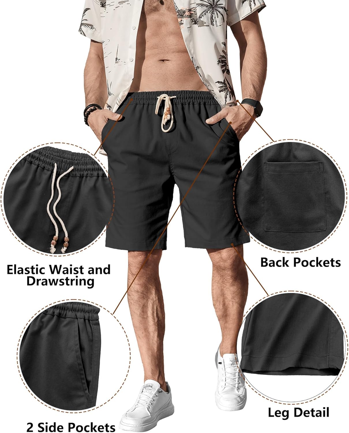 Thumbnail 3 de Comdecevis Men's Linen Shorts: Casual Elastic-Waist Summer Shorts with Pockets