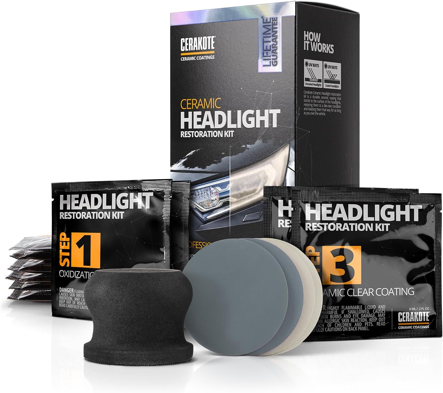 Detalle de CERAKOTE Ceramic Headlight Restoration Kit, No Power Tools, 10 Wipe Kit