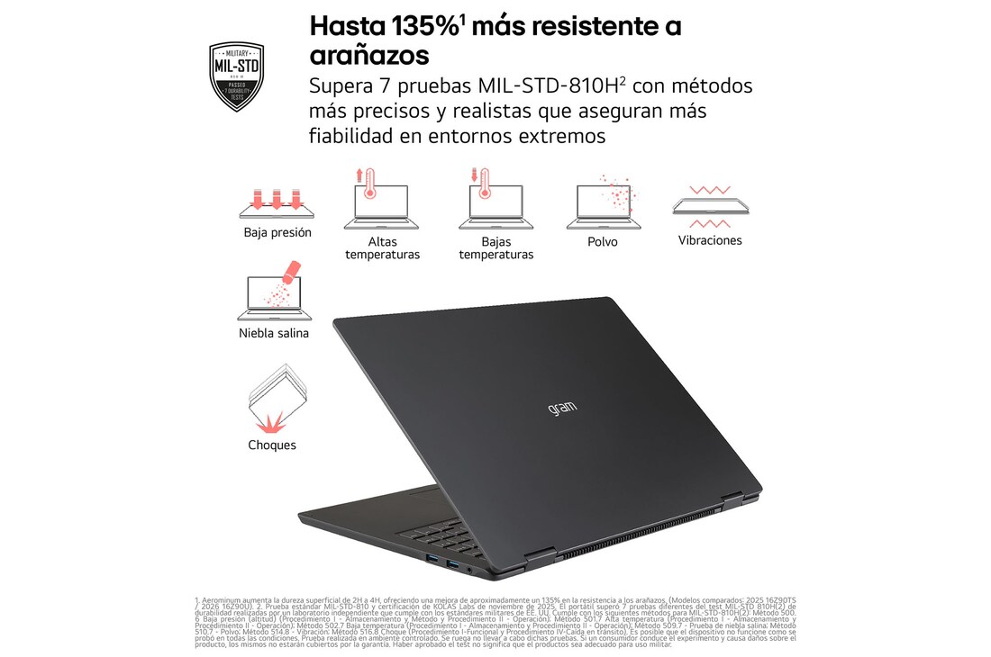 Detalle de LG gram PRO 16Z90U: Portátil 16" OLED con 32 GB RAM, 1 TB SSD y gráfica integrada Arc para productividad avanzada