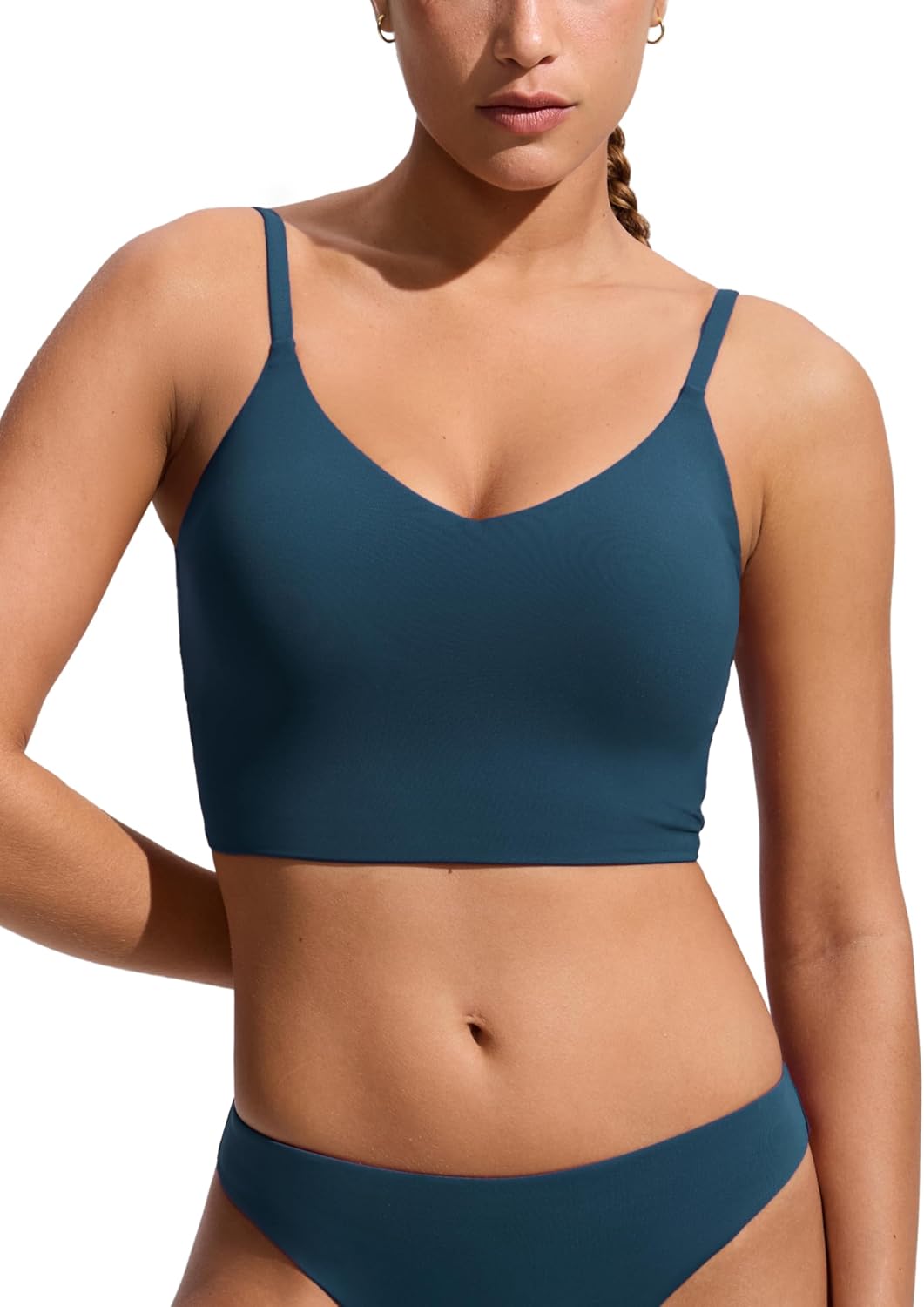 Detalle de CRZ YOGA Top Bikini da Donna con Spallini Regolabili e Scollo a V – Comfort e Versatilità per il Bagno