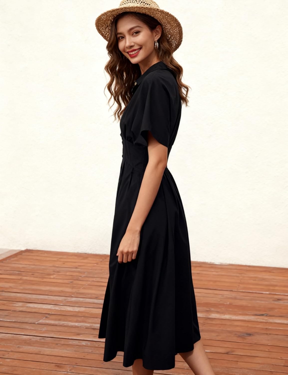 Thumbnail 5 de Yeokou Shirt Dress for Women: Summer Casual Pleated Maxi with Pockets