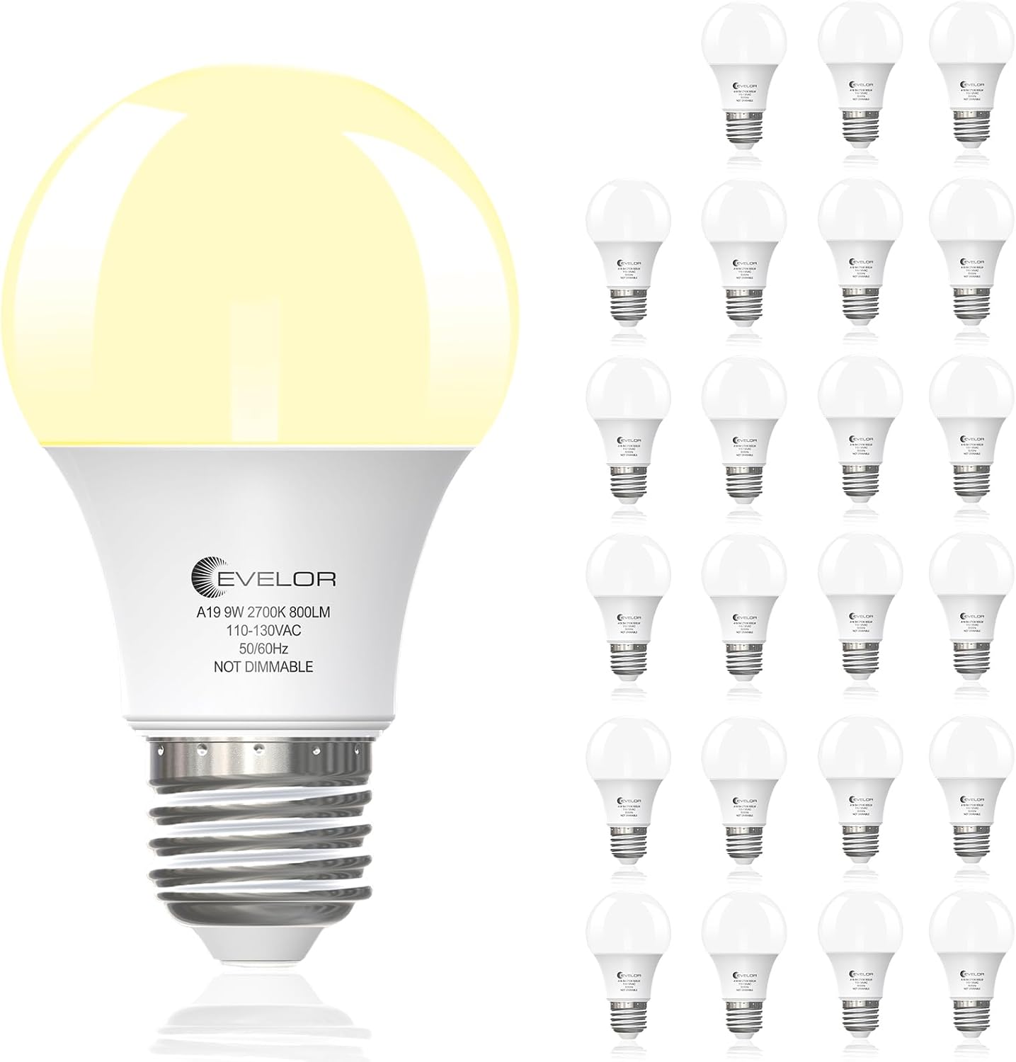Detalle de Evelor YH-A-60-03 A19 LED Bulbs, 24-Pack, 2700K, 800 Lumens