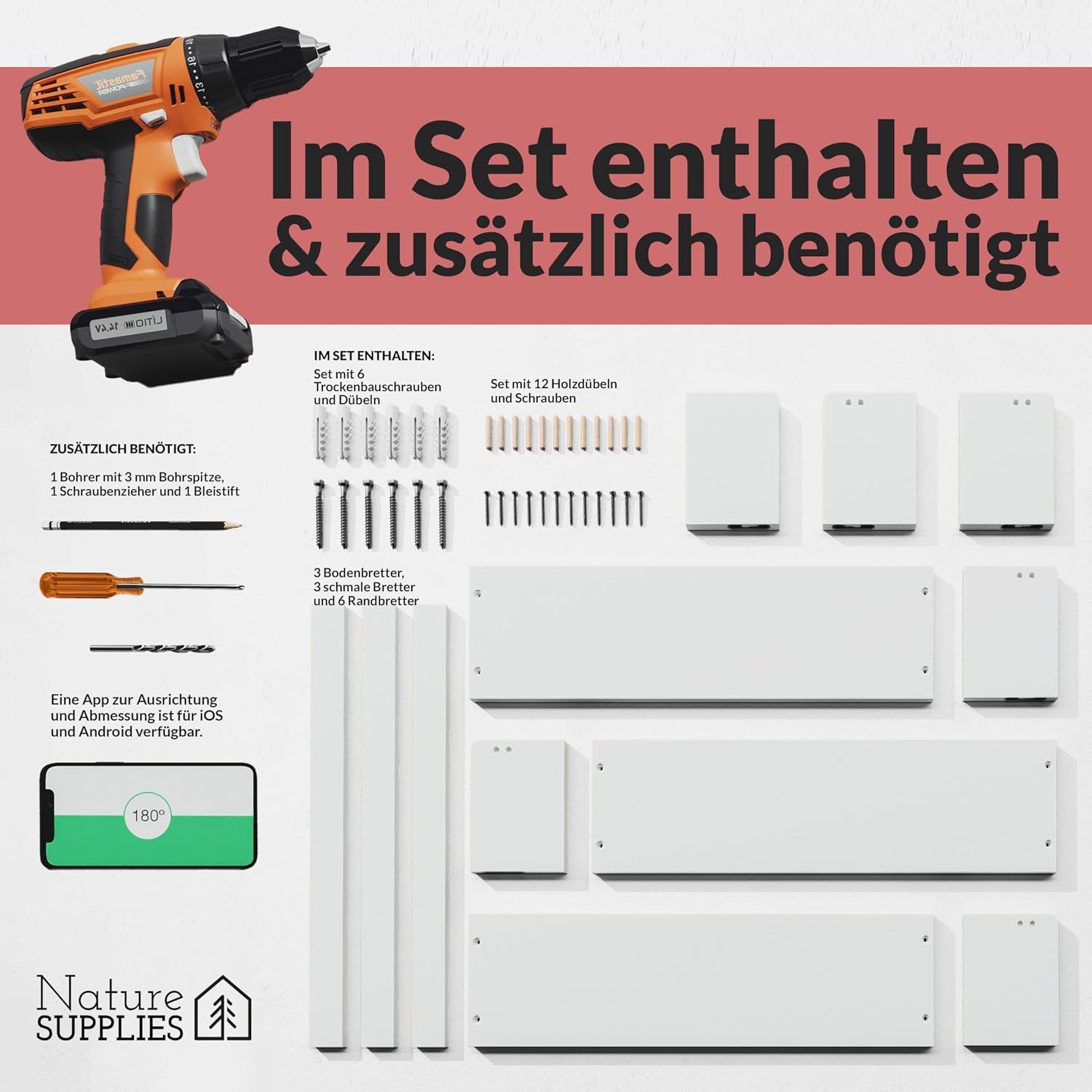 Thumbnail 3 de NATURE SUPPLIES Set: 3 weiße Wandregale aus Massivholz, 58 cm – Montessori Bücherregal für Kinderzimmer