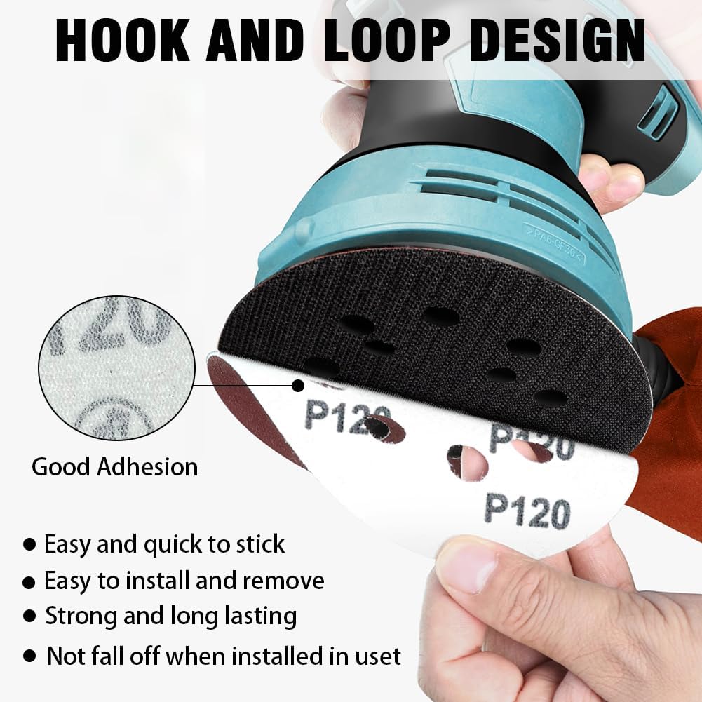 Detalle de NOOKEYA 100pcs 5-inch 8-hole Hook & Loop Sanding Discs (40–600 grit) for Random Orbital Sanders