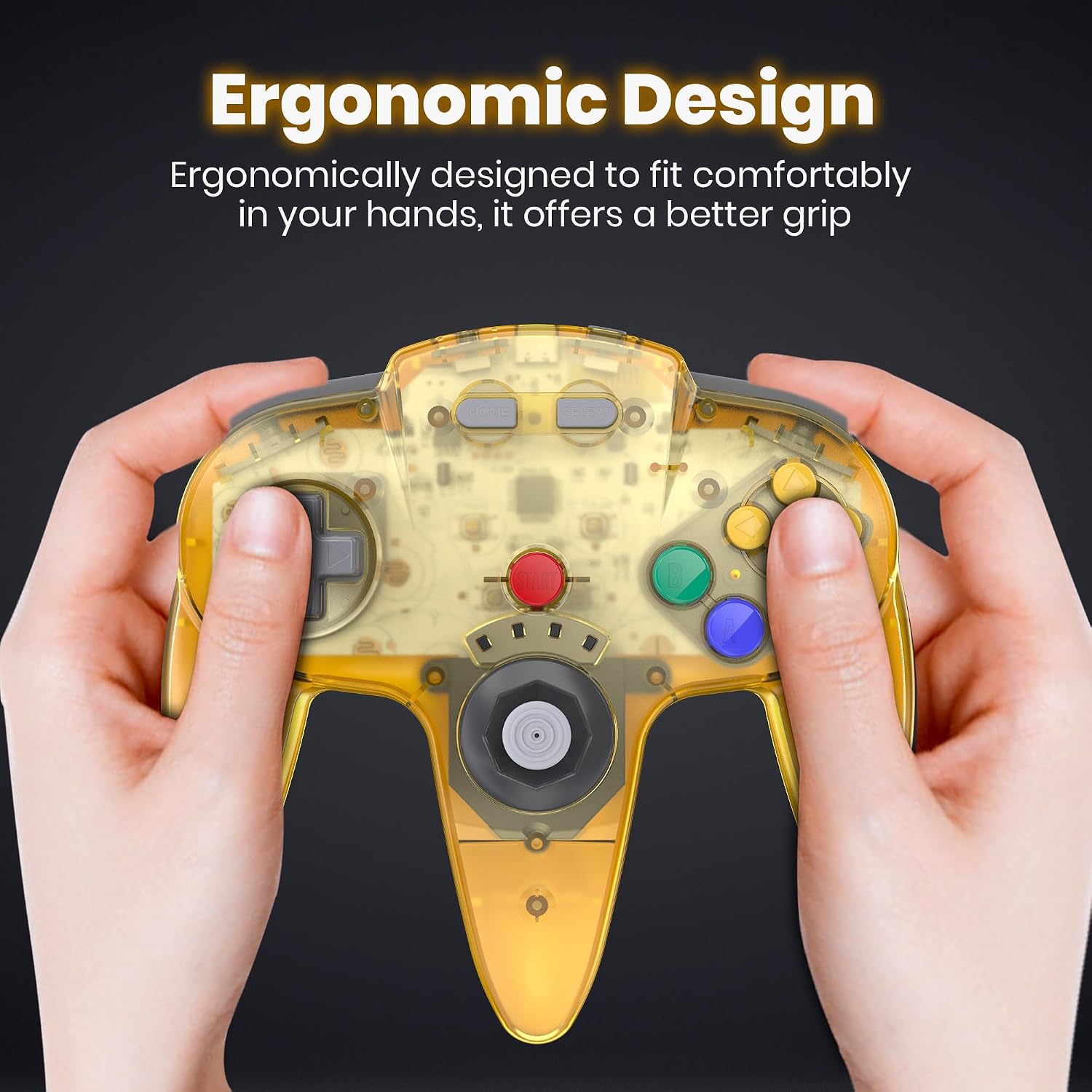 Detalle 2 de miadore 2,4 GHz Wireless N64-Controller für Switch (N64/Switch Online/OLED/Lite) inkl. USB- & N64-Receiver – klar gelb