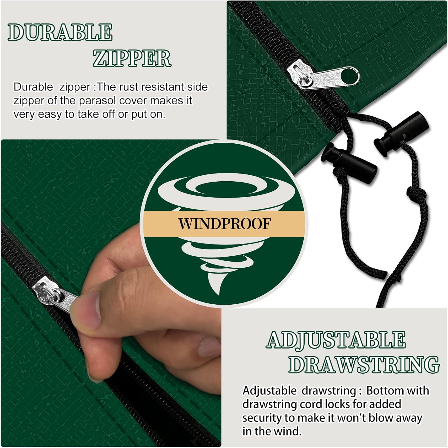 Thumbnail 3 de PATIO PLUS cantilever parasol cover (waterproof polyethylene) with zipper and adjustable drawstring, green