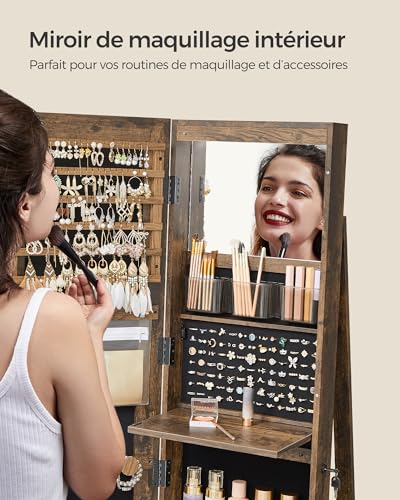Detalle 2 de SONGMICS Armoire à Bijoux avec Miroir sur Pieds - Verrouillable, 6 LED, Rangement Pivotant 360°, Miroir Psyché sans Cadre, JJC007X01