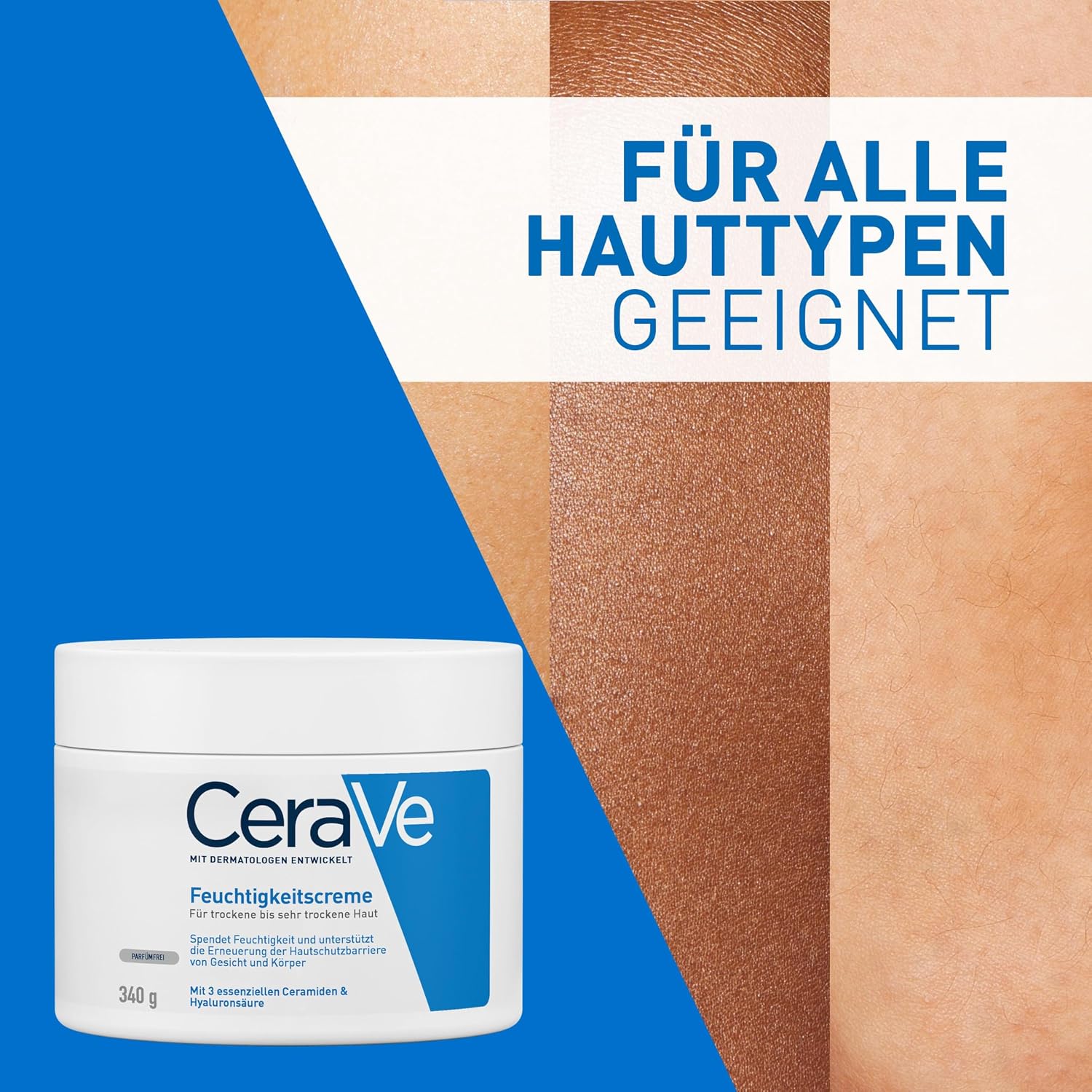Detalle 2 de CeraVe Feuchtigkeitscreme für den Körper – 340 g, Hyaluron + 3 Ceramide, geeignet bei Neurodermitis