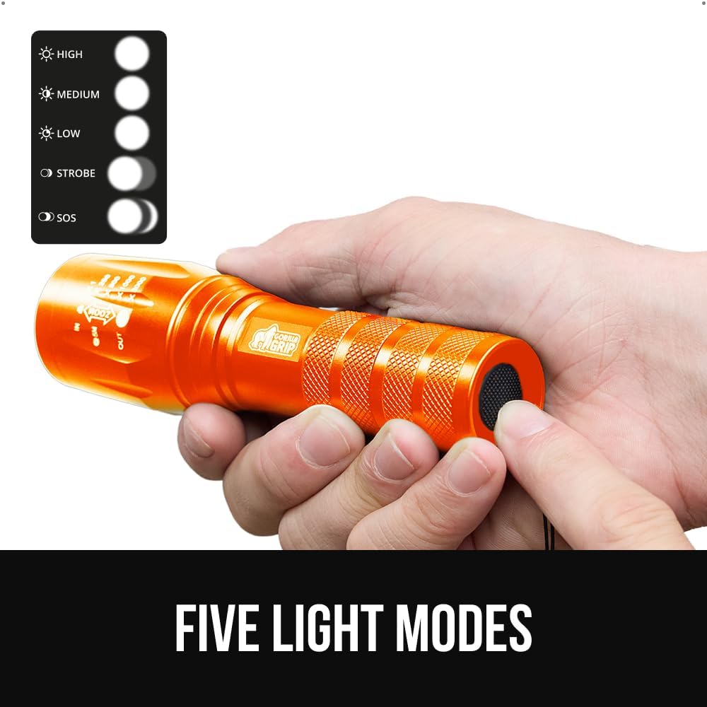 Detalle 2 de GORILLA GRIP 840029684832 LED Tactical Flashlight, Orange, 345 Lumens, 5 Modes