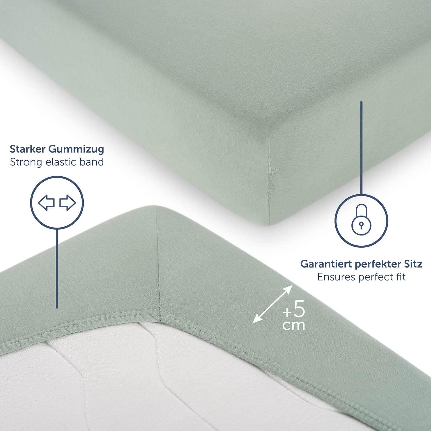 Thumbnail 3 de Blumtal Premium Topper-Spannbettlaken 180x200 cm aus Jersey (2er Set) – Oeko-TEX geprüft, für Topper bis 10 cm Höhe, Grün