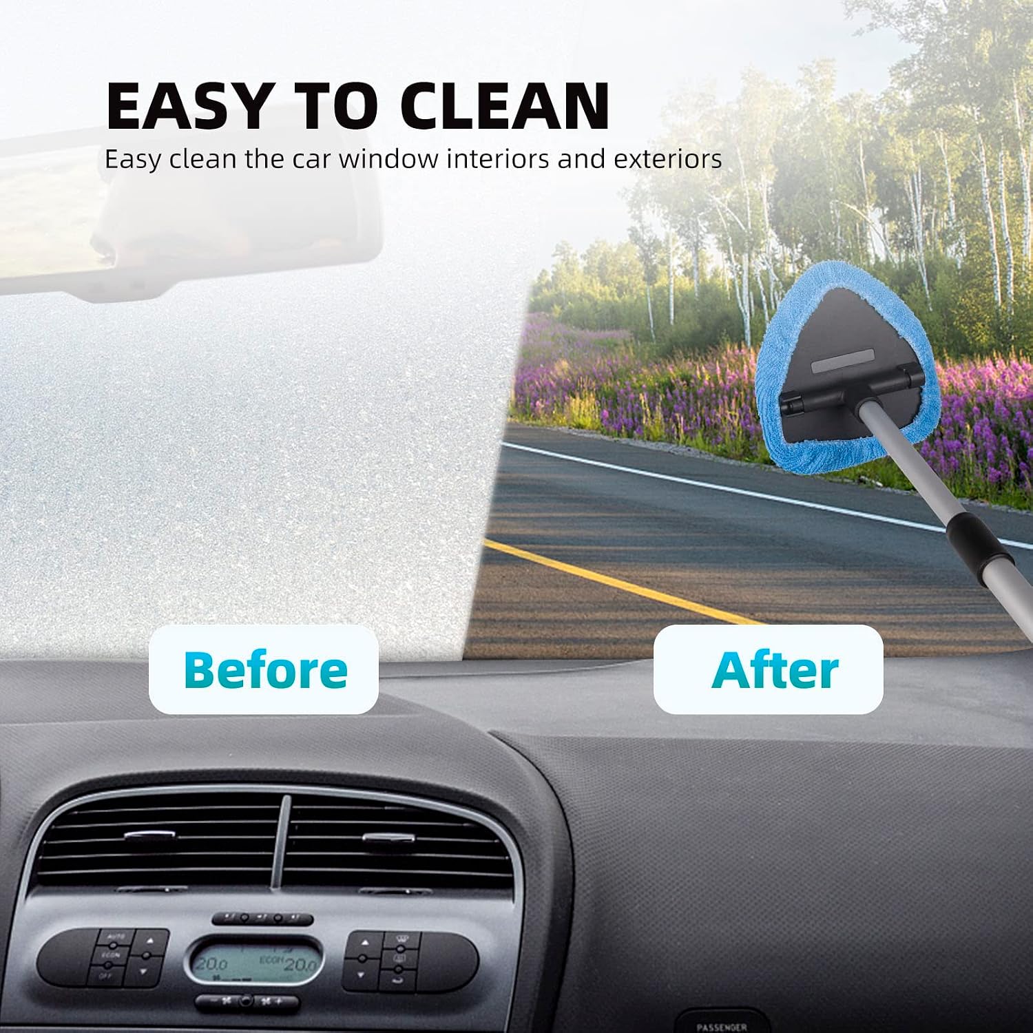 Detalle de deuvuo Upgraded Car Windscreen Cleaner — Inside Set (9 Pcs) with 6 Reusable Microfiber Pads