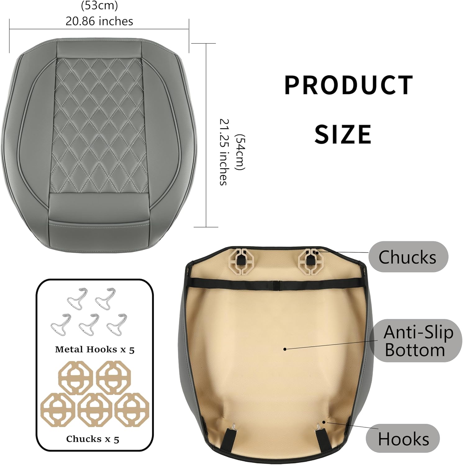 Thumbnail 2 de Vankerful 2 Pack Faux Leather Front Seat Covers (Grey) – Bottom Seat Cushion Protectors