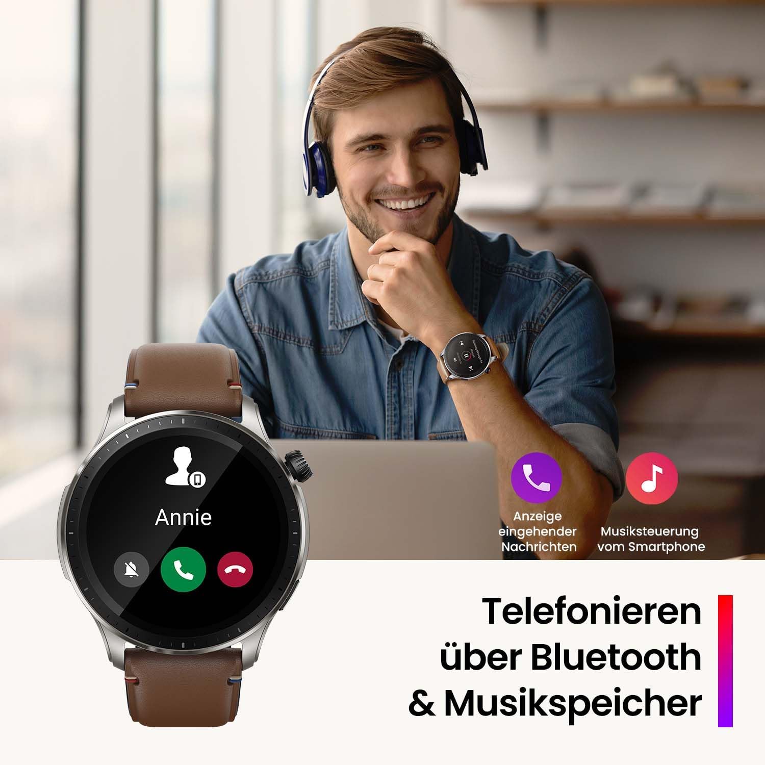 Detalle de Amazfit GTR 4 Smartwatch mit Bluetooth-Telefonie, Musikspeicher und 1,43'' AMOLED-Display
