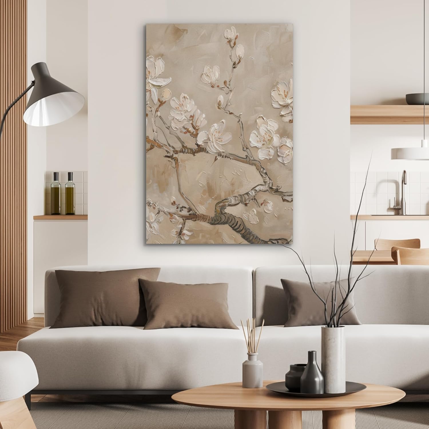 Detalle 2 de Décoration murale en feutre 70x100 cm MuchoWow – design floral beige/blanc pour salon et chambre