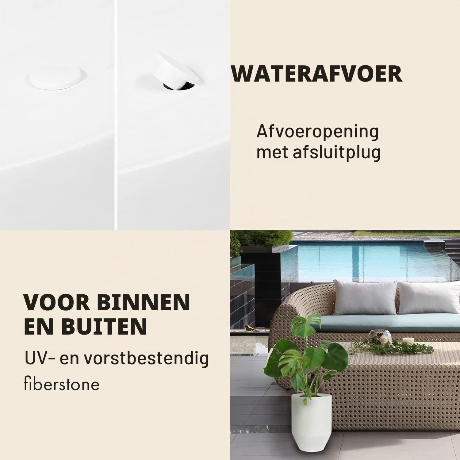 Thumbnail 4 de Fox & Fern plantenpot 25 cm, wit, UV- en vorstbestendig met afvoerplug