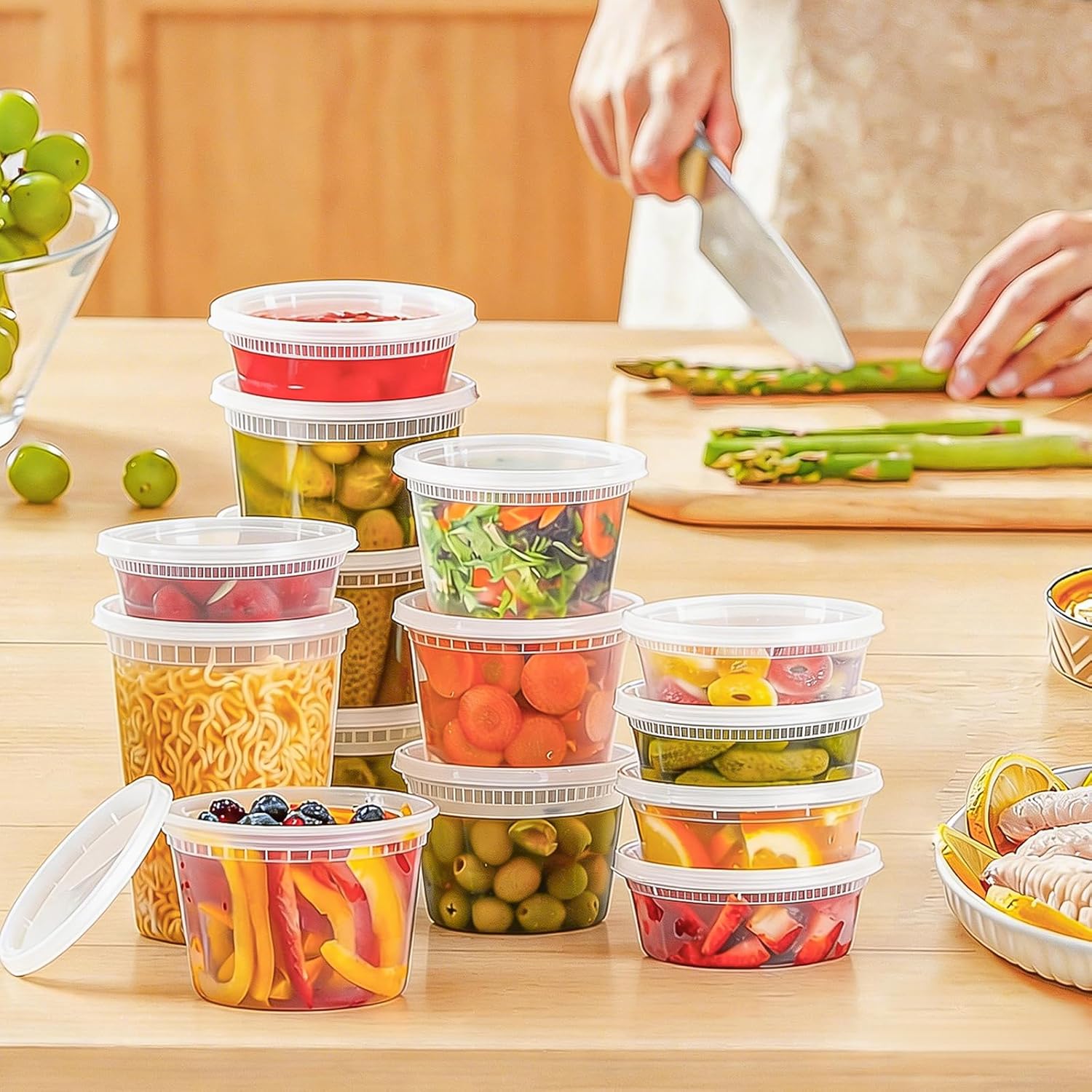 Thumbnail 4 de BYSNOW 60 Sets Deli Containers with Lids (8/16/32 oz) – Leak-Proof, BPA-Free, Stackable & Safe for Freezer, Microwave, and Dishwasher